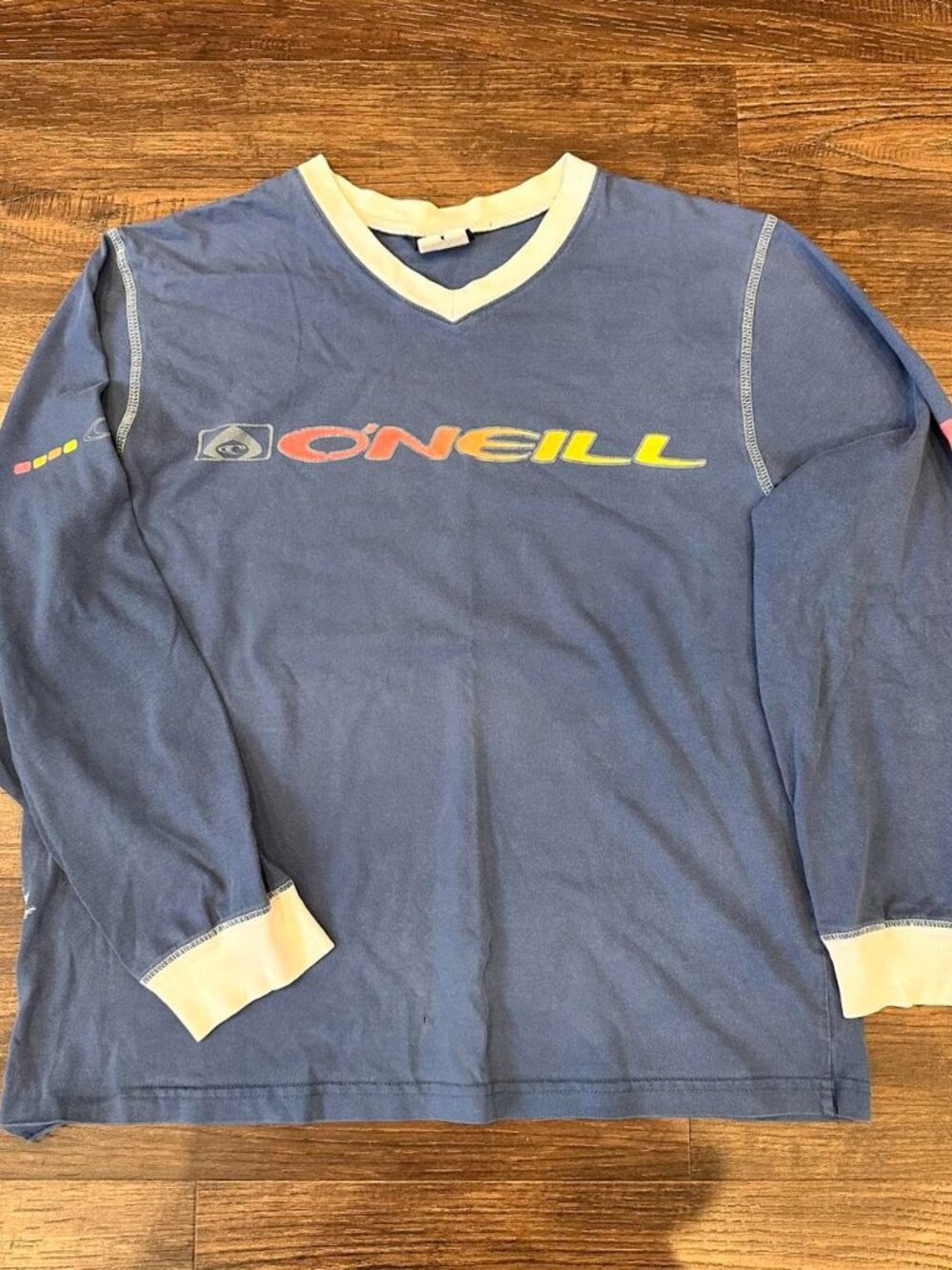 Y2K O'Neill Long Sleeve Shirt Yellow Orange Logo Striped Sleeves